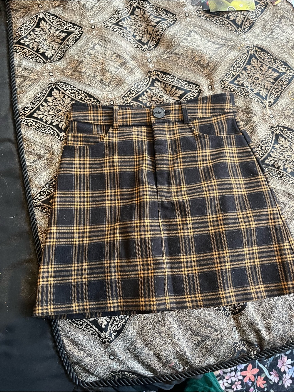 Forever 21 F21 Yellow Plaid Tartan Skirt Small
